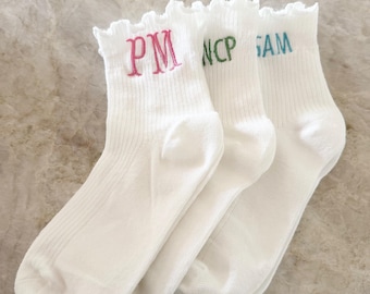 Embroidered Socks for Women, Custom Personalized Socks, Cute Ruffle Socks, Monogram Socks, Bridesmaid Gift Socks, Gift for Her