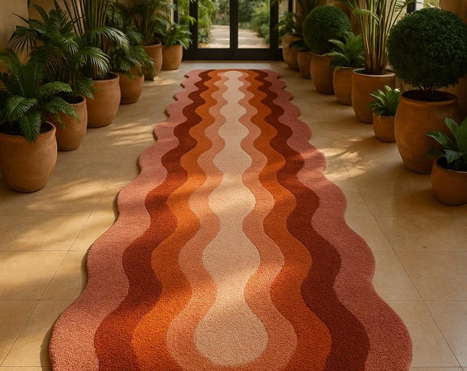 Featured listing image: Wavy Abstract Runner Rug, Hand Tufted Wool Area Rug, Modern Boho Hallway Runner, Terracotta Brown Organic Shape ,Mid Century floor 3x12 ft
