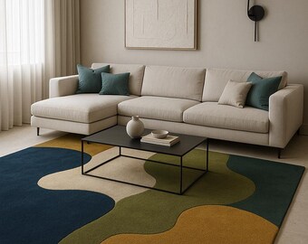 Hand Tufted Wool Abstract Area Rug Modern Mid Century Geometric Luxury ...
