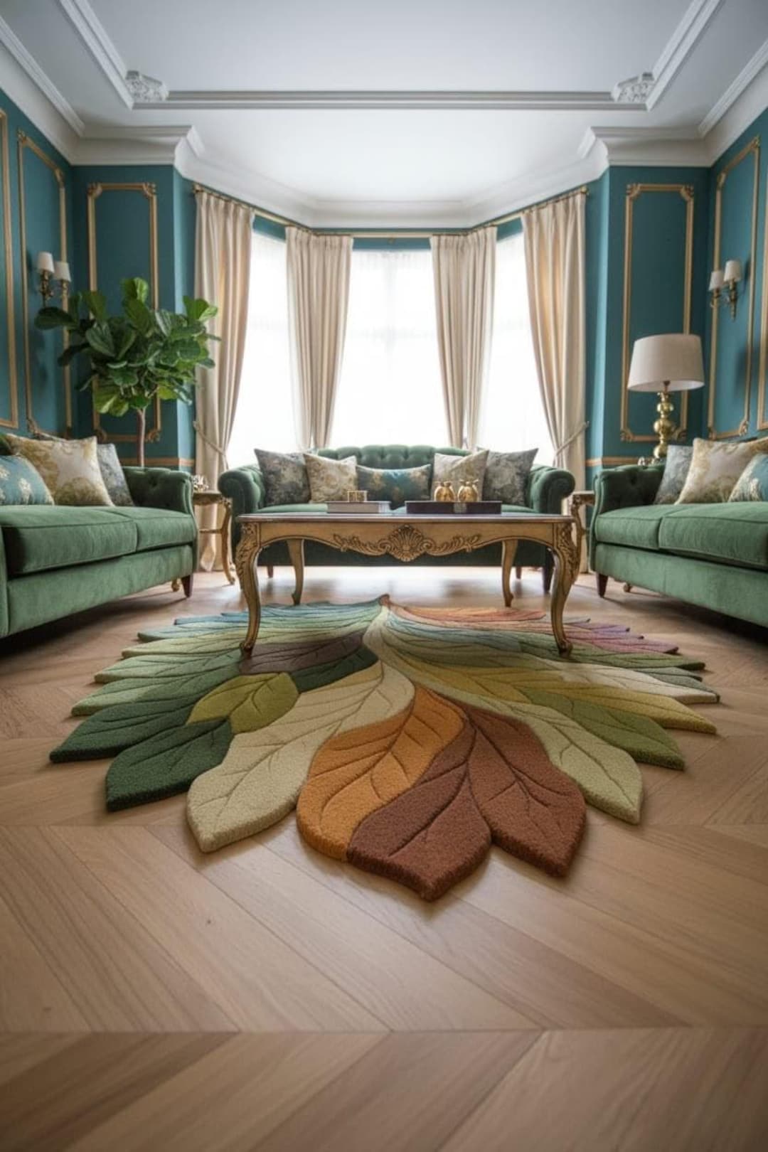 Leafy Handmade Rug Hand Tufted Botanical Leaf Rug, 3D Carved Woodland Nursery, Earth Tone ...