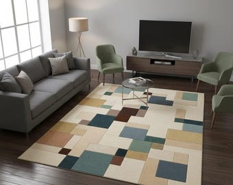 Hand-Tufted Wool Area Rug | Modern Geometric Color Block