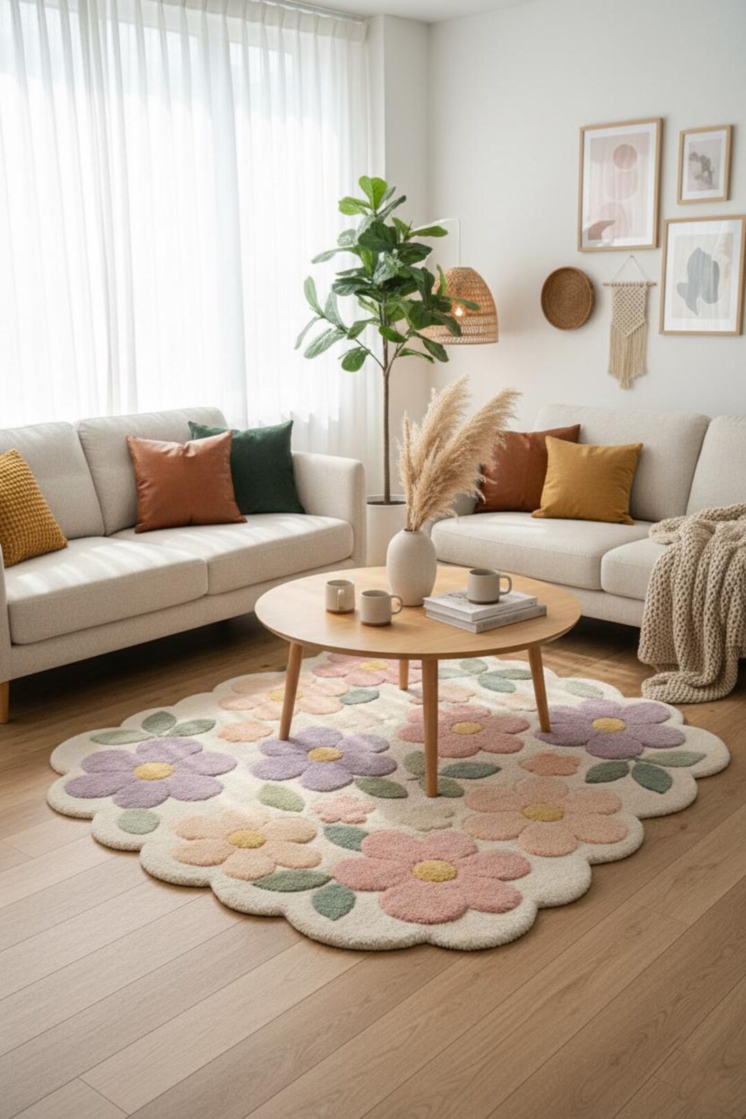 Daisy Shape Rug Pastel Flower Rug, Daisy Shaped Rug, Tufted Floral Area Rug, Cute ...