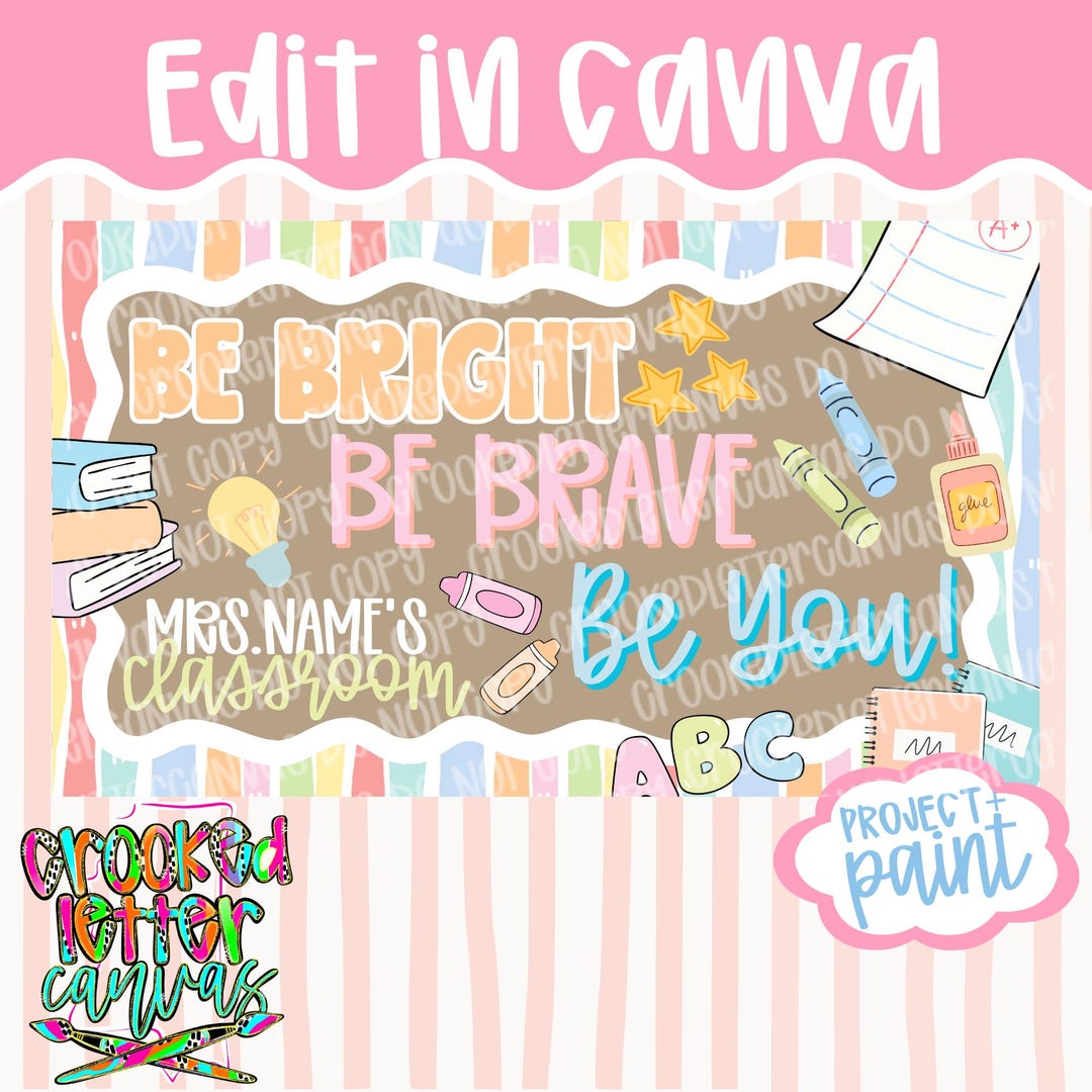 Paintable Classroom Banner Template, Editable Canva Design, 3x5 Teacher Door Pattern (Digi