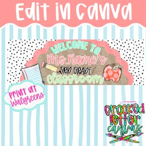 Editable Classroom Banner | Welcome Sign, Teacher Name, Grade Level (Digital Download)