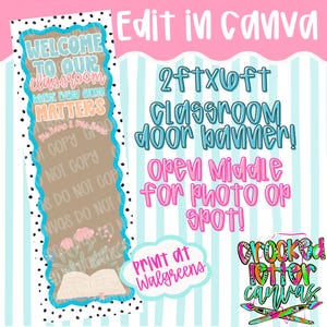 Editable Classroom Door Banner – Floral Book Design, Photo Op (Digital Download)