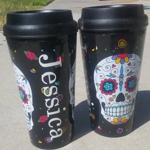Personalized Skull-Day of the Dead Double-Wall To Go Tumbler