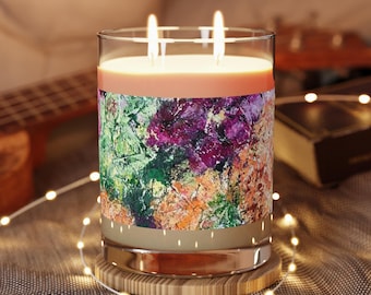 Luxury Soy Scented 2-Wick Candle | 11oz Glass Jar | Choice of 3 scents | Flower Art Label