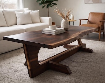 Live Edge Walnut Coffee Table — Handcrafted Mid-Century Modern Design