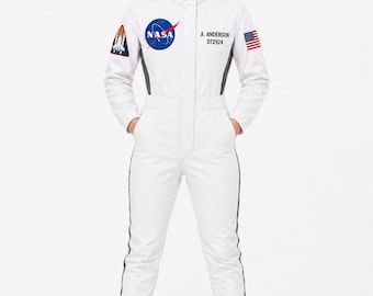 Astronaut Jumpsuit Kids & Adults, Unisex Space Flight Suit, White Pilot Coverall, NASA Inspired Outfit, Cosplay Costume, Space Gift