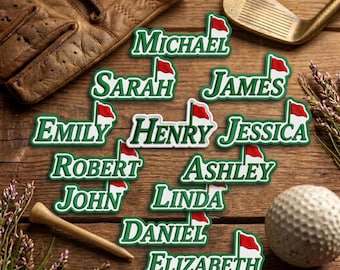 Custom Golf Name Patch, Personalized Golf Flag Badge, Masters Tournament Style Iron On, Golfer Gift Embroidery for Golf Bags and Vests