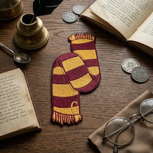 Wizard School Scarf Embroidered Patch, Striped Magic House Embroidered Patch, Fantasy Book Lover Accessory Art Decal