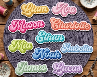 Custom Groovy Retro Name Patch, Personalized Script Embroidery Iron On, Vintage Style Name Badge for Jackets, Colorful Sew On Name Label