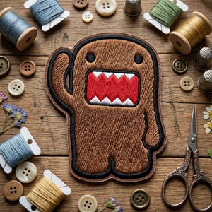 Domo Kun Monster Embroidered Patch, Cute Brown Japanese Mascot Embroidered Patch, Kawaii Animal Character Art Decal