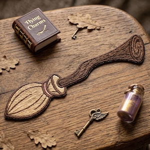 Wizard Flying Broom Embroidered Patch, Magical Witch Broomstick Embroidered Patch, Fantasy Book Lover Accessory Art Decal