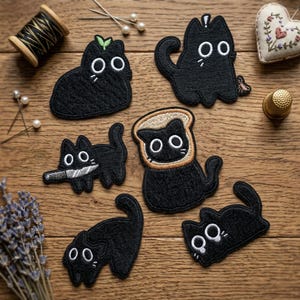 Black Cat Meme Embroidered Patch, Funny Void Cat Bread Head Embroidered Patch, Stabby Cat Knife Art Decal