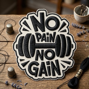No Pain No Gain Gym Embroidered Patch, Dumbbell Fitness Motivation Embroidered Patch, Bodybuilding Workout Art Decal