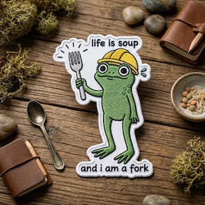 Life Is Soup I Am A Fork Frog Embroidered Patch, Funny Existential Crisis Embroidered Patch, Sarcastic Work Humor Art