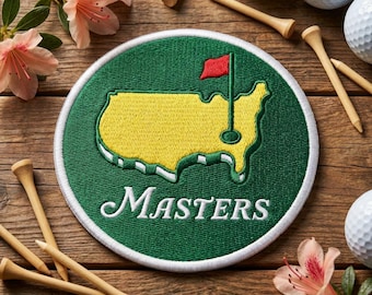 Masters Golf Embroidered Patch, Tournament Style USA Map Iron On, Augusta Georgia Inspired Golfing Gift, Green Jacket Embroidery for Bag