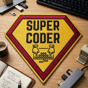Super Coder Embroidered Patch, Funny Software Engineer Shield Embroidered Patch, Computer Programmer Superhero Art Decal