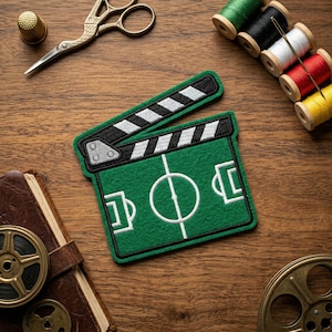 Soccer Field Clapperboard Embroidered Patch, Movie Director Soccer Badge Embroidered Patch, Sports Film Fan Art Decal