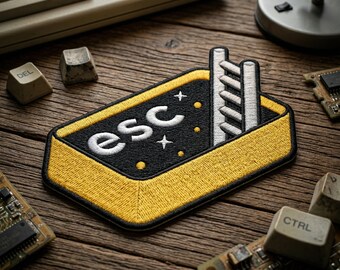 Esc Key Computer Button Embroidered Patch, Retro Tech Keyboard Escape Embroidered Patch, Funny Work Life Freedom Art Decal