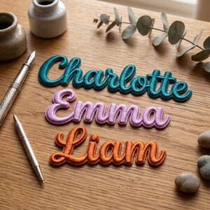 Custom Cursive Name Patch, Personalized Ribbed Script Font Iron On, Elegant Text Embroidery Badge, DIY Clothing Label for Bags and Jackets
