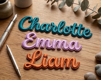 Custom Cursive Name Patch, Personalized Ribbed Script Font Iron On, Elegant Text Embroidery Badge, DIY Clothing Label for Bags and Jackets