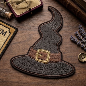 Magical Wizard Hat Embroidered Patch, Brown Witched Hat Embroidered Patch, Fantasy Halloween Cosplay Art Decal