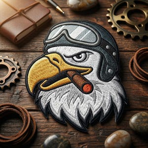 Cool Eagle Pilot Embroidered Patch, Patriotic American Eagle Cigar Embroidered Patch, Biker Aviator Bird Art Decal