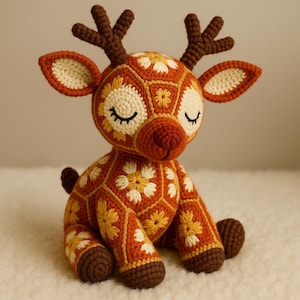 African Flower Reindeer Amigurumi Pattern, Christmas Crochet Toy PDF, Holiday Reindeer Plush, DIY Tutorial