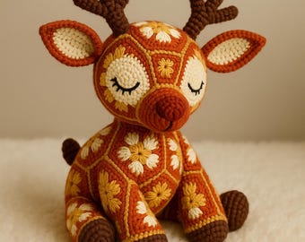 Amigurumipatroon Afrikaans bloemrendier, gehaakt kerstspeelgoed pdf, pluche vakantierendier, doe-het-zelfstudie