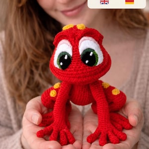 Häkelanleitung Erdbeer Dart Frosch Amigurumi | Posierbarer Laubfrosch PDF Anleitung | Roter Pfeilgiftfrosch