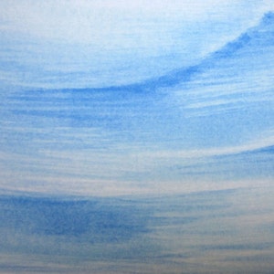Blue Tea Cup. Abstract, blue, white, Giclée print, monochromatic print, modern wall art, sky, clouds, tea cup image 4