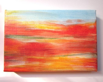 Afternoon.  Small acrylic painting, desert landscape, 4x6, red, yellow, blue, green, SFA
