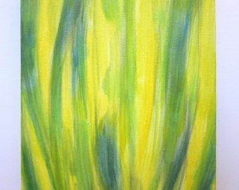 Verdure/Gold.  Small acrylic painting, green and yellow, botanical art, 6x8 inches, SFA