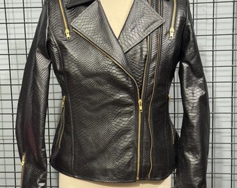 Handgefertigte Python Texture Ziegenleder Bikerjacke für Damen