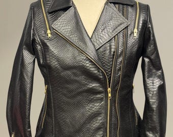 Handmade Python Textured Goat Leather Biker Jacket