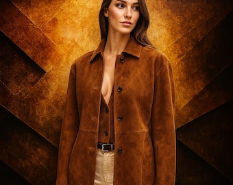 Handmade Suede Leather Jacket | Women's Camel Brown Car Coat