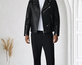 Men's Handmade Sheep Leather Biker Jacket, Soft Moto Rider Coat, Custom Fit Streetwear