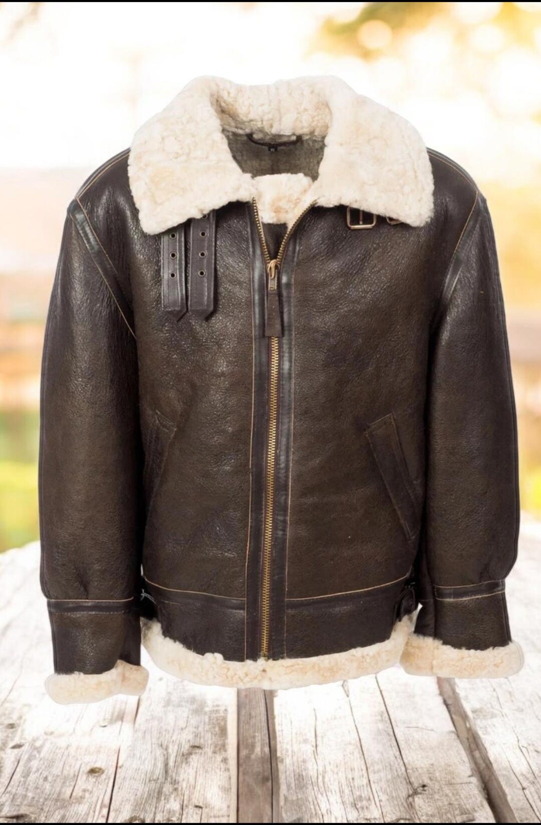 Handmade Goat Skin Leather Jacket With Shearling – Men's Winter