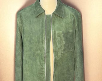 Handmade Men's Genuine Sheep Leather Jacket - Green - All colors are available