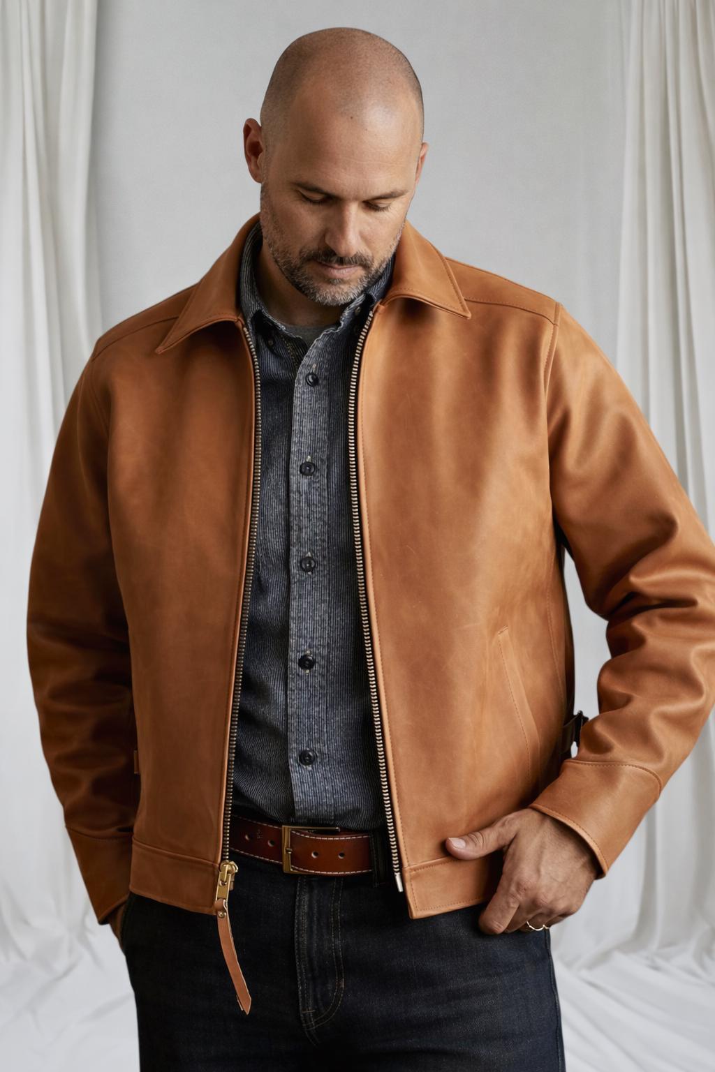 Men's Italian Goat Leather Jacket - Custom Fit, Minimalist Design