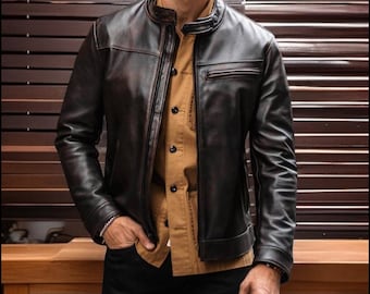 Handgefertigte Lederjacke für Herren | Klassische Oberbekleidung