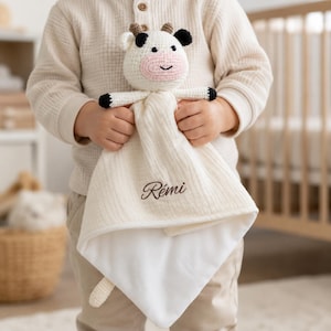 Personalized Cow Baby Lovey, Embroidered Muslin Security Blanket