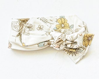 Baby top knot headband / baby headbands  /Toddler Headband / Top Knot Headband  / butterfly in cream