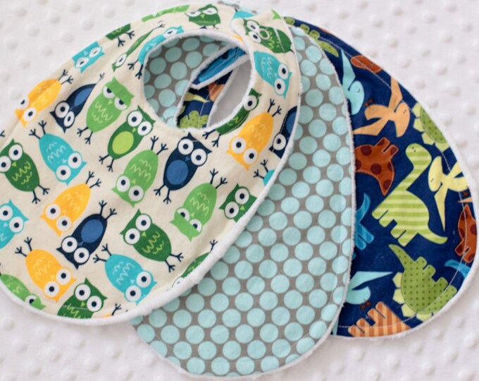 Baby Boy Bib Set of Three on Soft Bubble Dot Minky / Urban Etsy
