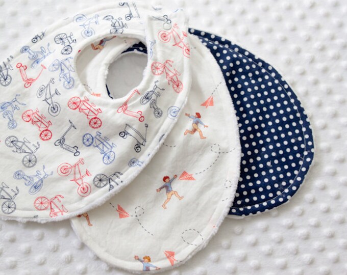 Baby Boy Bib Set of Three on Soft White Bubble Dot Minky / Etsy