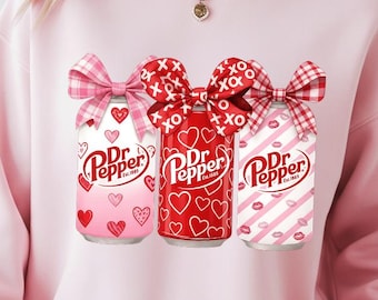 Valentine Dr Pepper SVG PNG Bundle, Coquette Bow Soda Sublimation, Hearts Pink Soda Can Design, DTF Ready Cut Files, Commercial Use