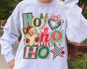 HO HO HO Retro Christmas Svg Png | Vintage Santa Collage Design | Funky Holiday Sublimation T-Shirt