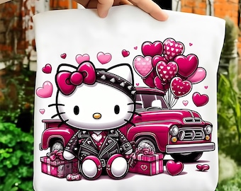 Rockstar Kitty Valentine SVG PNG PDF, Pink Truck Hearts Sublimation, Edgy Cat Dtf Design, Valentines Day Cut Files, Commercial Use